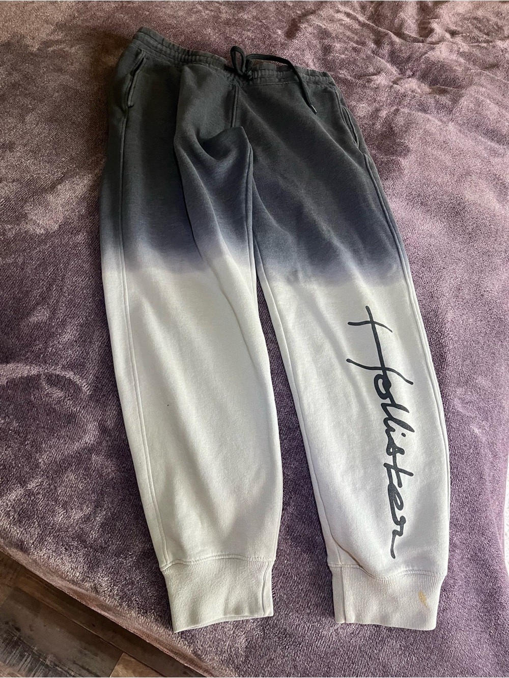 Hollister Black to Gray Ombre Sweatpants Script Logo
